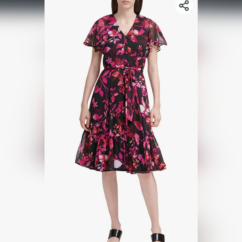 Calvin Klein Fit n flare floral chiffon dress Size 12